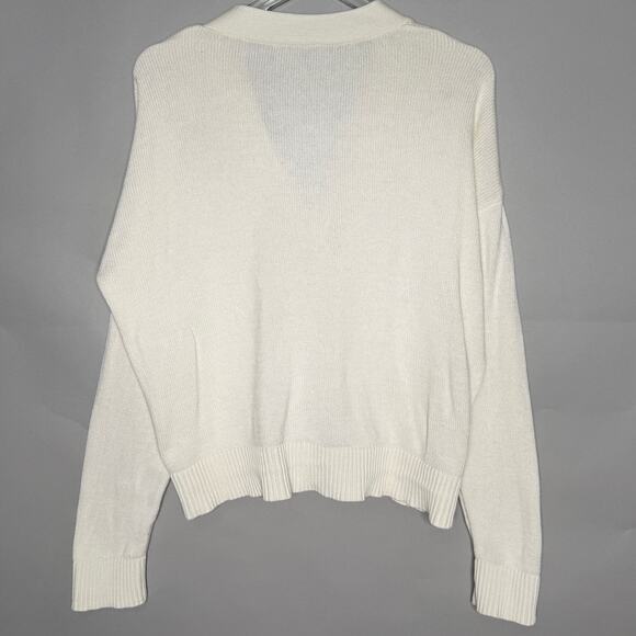 Loft L Womens Cream Button Front Cardigan Sweater Floral Applique - Picture 2 of 9